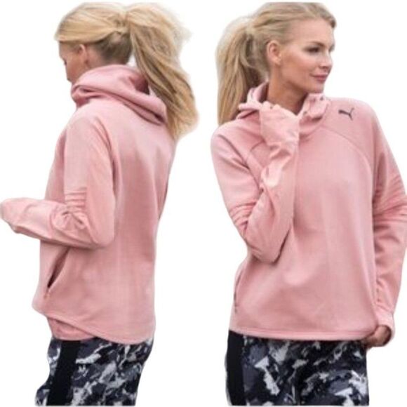 Puma Evostripe Womens Top Pink L Pullover Hoodie Logo Sweatshirt Pockets - Picture 8 of 8